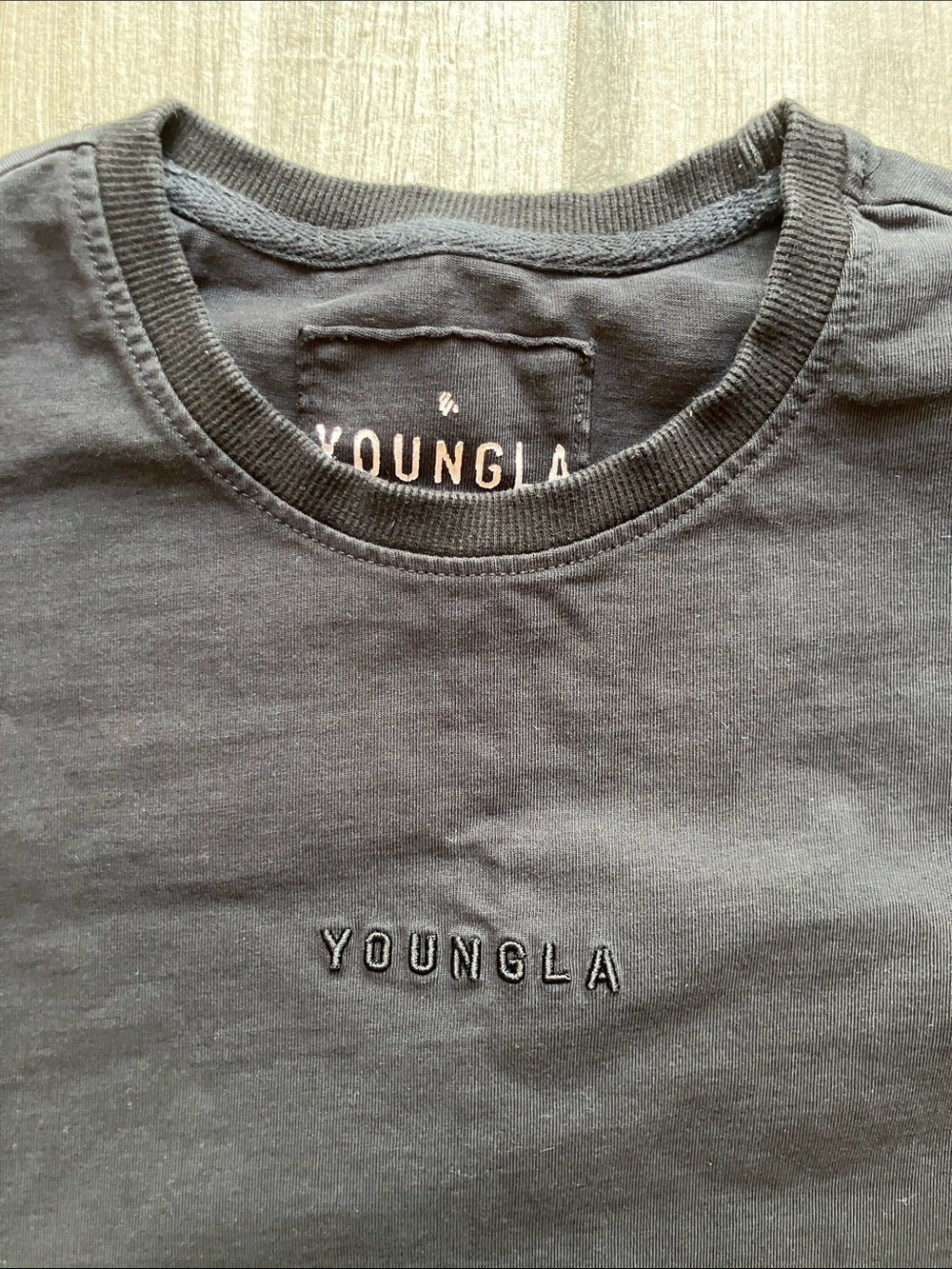 Men’s YoungLA Black Embroidered Logo Short Sleeve Tee, Medium